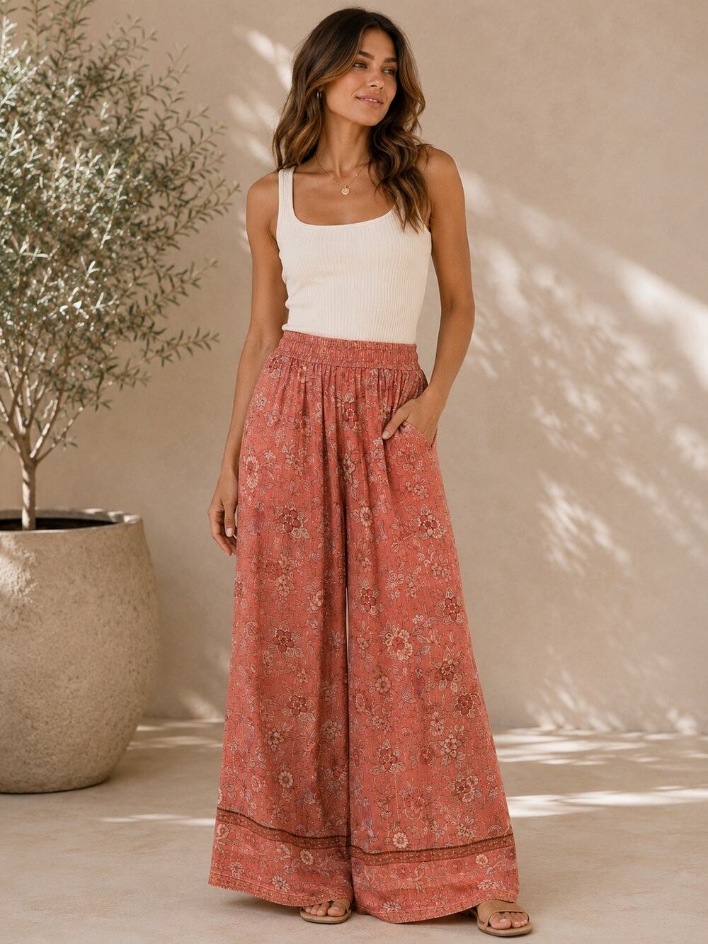Strawberry Paris Floral Wide-Leg Pants